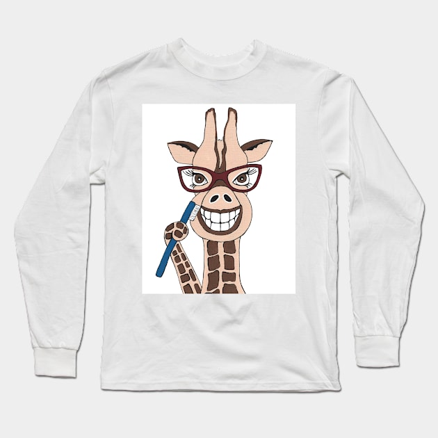 BRUSH Your Teeth Funny Giraffe Painting Long Sleeve T-Shirt by SartorisArt1